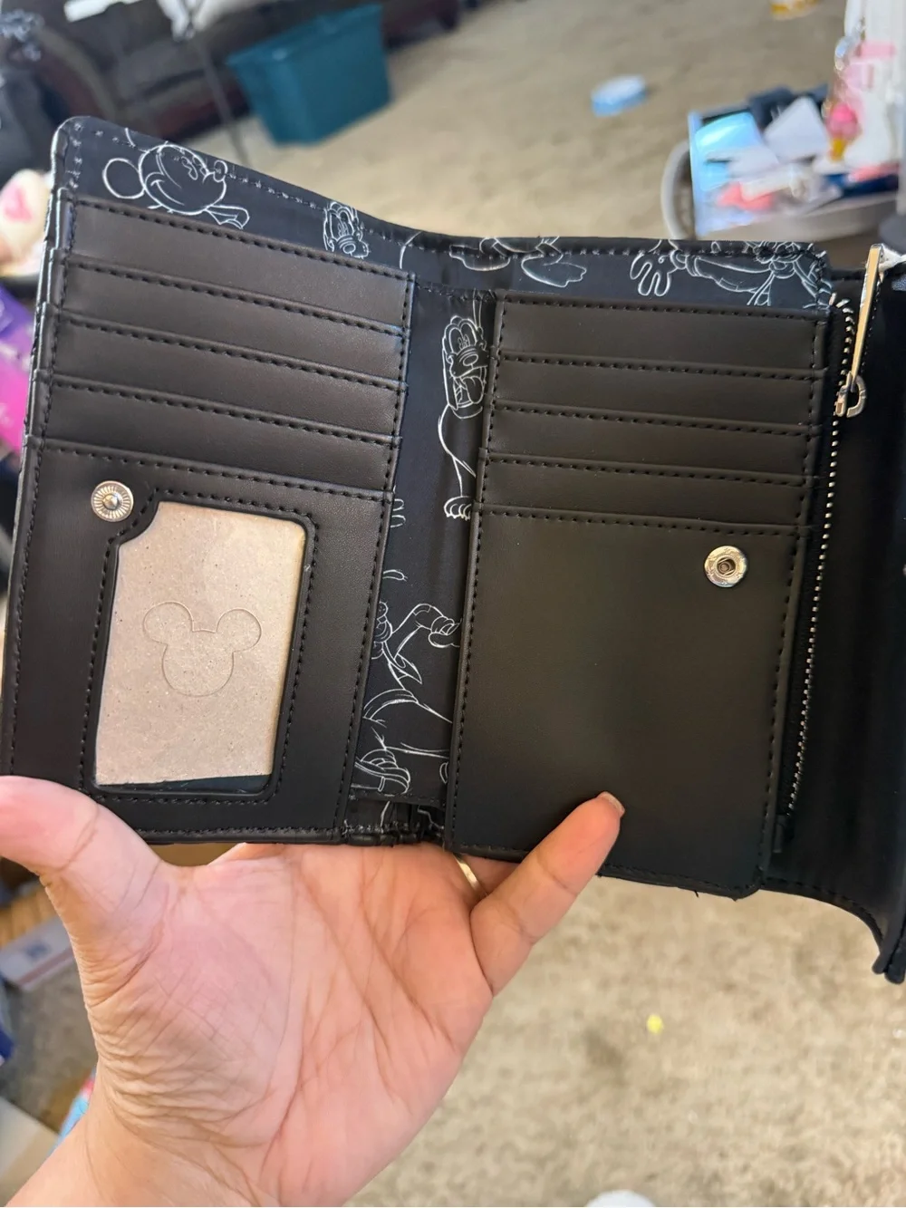 Loungefly Black Quilted Floral Embroidered Wallet with Gold Mickey Accent